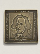 Chopin. Klipa 35 X 35 mm. Mosiądz patyna. Gyges