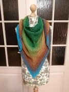 Chusta damska duża, ciepła, ręcznie robione, zielenie