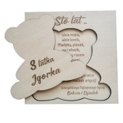 DREWNIANA KARTKA URODZINOWA Roczek 2 latka Twój GRAWER !