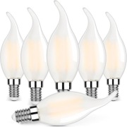 5x Żarówka świeca matowa LED E14 6W, ściemnialna, ciepła biel, 2700K