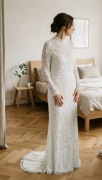 Piękna Olśniewająca suknia ślubna boho-glamour - cekiny koraliki, roz 42/XL