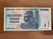 One hundred trillion dollars zimbabwe - banknot unikat, kolekcjonerski