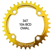 Zębatka tarcza OWAL korby 34T 104BCD blat Narrow Wide złota owalna