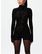 krótki kombinezon damski odkryte plecy panterka z siateczki długi rękaw