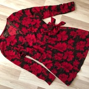 Bluzka wiązana hit 54 56 w kwiaty czerwone czarna 