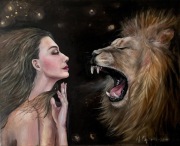 Obraz na płótnie Empowerment kobieta lew 65x81 cm