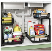 2 sztuki - Kitstorack 2-poziomowy metalowy wysuwany organizer kuchenny