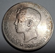 moneta srebrna Hiszpania 5 Peset 1898 srebro 25g