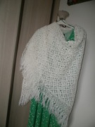 BIAŁA DUŻA CHUSTA ROBIONA NA SZYDEŁKU SZYDEŁKIEM FRĘDZLE 160x160