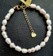 Bransoletka perły słodkowodne hodowlane plus złota stal nierdzewna handmade