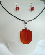 Energetyczny czerwony karneol, wisiorek i kolczyki, zestaw biżuterii