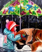 Obraz olejny 50x70, Pod parasolką