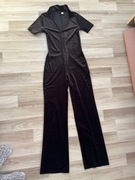 Welurowy kombinezon H&M 36 S czarny wide leg elegancki wieczorowy