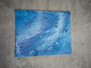 Obraz ręcznie malowany "Błękitna mgła", pouring, niebieski 24x30