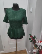 zielona bluzka z falbaną sztuczna skóra krótki rękaw rozmiar S Zara 