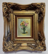 Obraz-wazon z kwiatami w pięknej złotej ramie,wym.42,5 x 37,5 cm