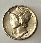 Mercury dime 10 centów 1943 Philadelphia Srebro Junk Silver