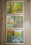 ZESTAW TRZECH RĘCZNIE MALOWANYCH OBRAZÓW AKRYLOWYCH Z RAMAMI 30x40cm