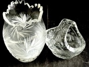 STARE KRYSZTAŁY, WAZON i KOSZYK MAŁY.2 szt.