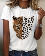 Stylowa biała koszulka z nadrukiem pantery rozmiar XL