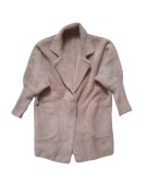 Beżowy/kakaowy płaszcz/narzutka z wełną i angorą