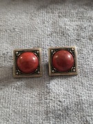 Klipsy srebrne PRL 925 z koralem vintage polska biżuteria