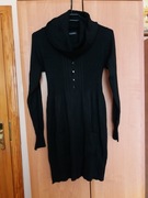 Nowy długi czarny sweter szalowy kołnierz tunika M