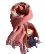 Szalik nowy z metką 100% wełna malinowy beżowy wool premium