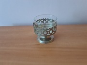 Stara cukiernica szklana w metalowym koszyczku vintage prl