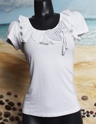 Per Una**Biała Bluzka z falbanką i kokardą**42/XL