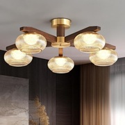 Nowoczesna lampa sufitowa z drewna orzecha włoskiego, 5-żarówkowa