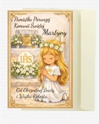 Kartka na Komunię Świętą Personalizowana Dziewczynka Długie Włosy