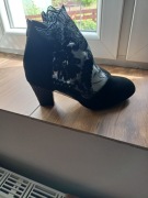 Czarne buciki damskie na obcasie dwie pary 