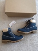 Nowe niebieskie chabrowe eleganckie buty kozaki trapery Magic Lady 31