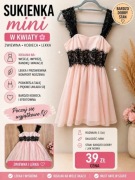 Sukienka pudrowy róż koronka elegancka koktajlowa S