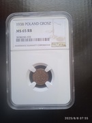 Moneta 1 grosz 1938 MS 65 RB