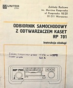 Radiomagnetofon Samochodowy RP 701 - Instrukcja Obsługi + Schemat