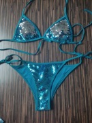 Komplet Bikini Cekiny Kontrastowy Równy Seksowny 