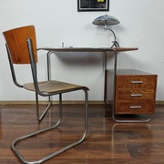 BIURKO Rura Chrom Czereśnia ciemny brąz Modernizm Bauhaus Art Deco