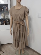 Sukienka fango z paskiem ,falbany , romantyczna L16