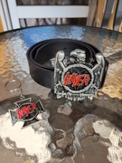 Czarny skórzany pasek Slayer + brelok 