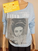 Bluzka len/bawełna z cyrkoniami  twarz baby blue i khaki 