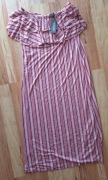 Nowa sukienka Maxi BOOHOO plus size 48/50 różowa w paski | jennah ruffle