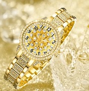 Nowy złocisty zegarek damski kwarcowy