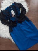 Elegancka sukienka niebieska koronką wesele komunia SM 