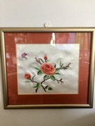 Obraz haftowany jedwab "Motylek i róże"-Chiny