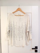 biała cekinowa bluzka z 3/4 długim rękawem cekinami sylwestrowa 40L