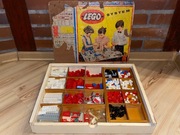 Lego System 700 drewniana skrzynia vintage klocki lata 60 zestaw