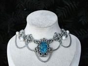 UNIKAT chainmaille z niebieski chalcedon perły słodkowodne choker