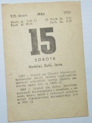 Kartka z kalendarza z 15.05.1982 r. Metryczka urodzin, itp. !! ORYGINALNA !